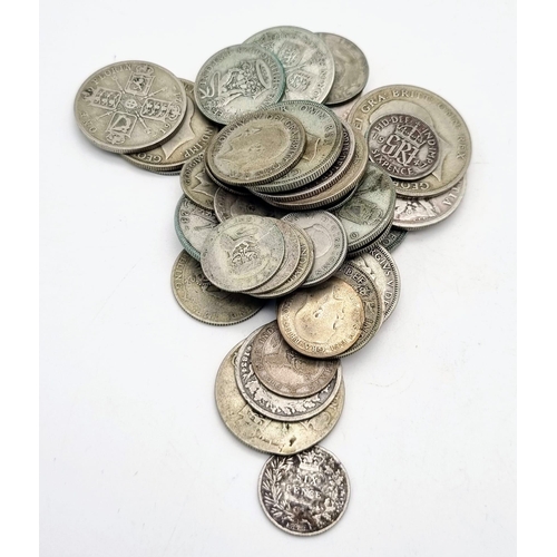 589 - A Job Lot of Pre 1947 UK Silver Coins. Please see photos for conditions. 296g total weight.