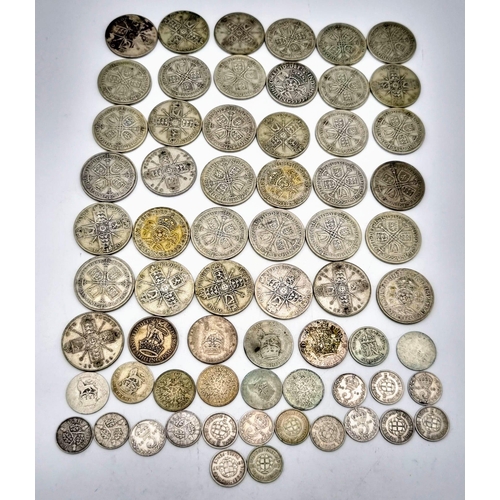 393 - A Job Lot of Pre 1947 UK Silver Coins. Please see photos for conditions. 470g total weight.