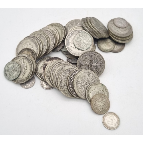 393 - A Job Lot of Pre 1947 UK Silver Coins. Please see photos for conditions. 470g total weight.