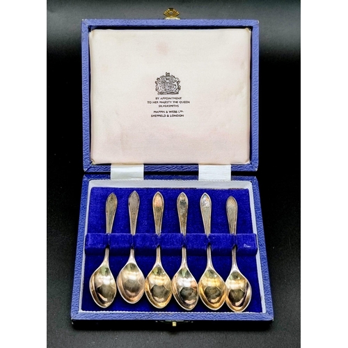 945 - A Set of Six Antique Mappin and Webb Silver Plate Teaspoons in their Original Case.