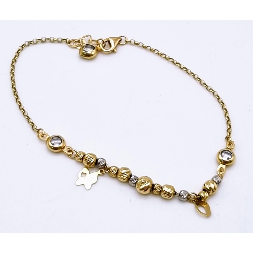 23 - A 14K White and Yellow Gold Selection. Bar-Link Necklace - 56cm, Belcher Link Chain with hanging bal... 