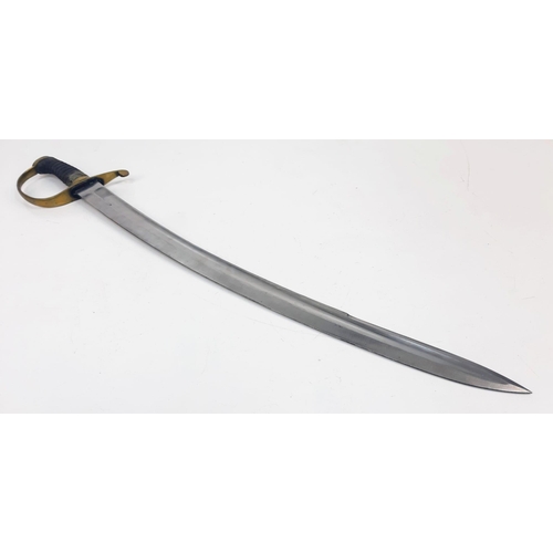 240 - An Antique Military Curved Sabre Sword with Scabbard. Brass hilt. Hard leather and brass scabbard. T... 