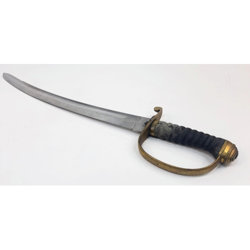 240 - An Antique Military Curved Sabre Sword with Scabbard. Brass hilt. Hard leather and brass scabbard. T... 