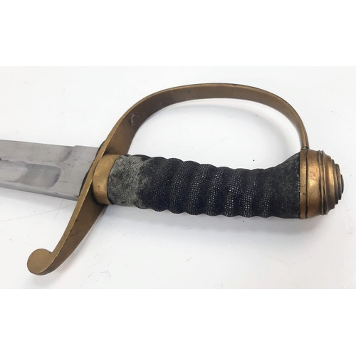 240 - An Antique Military Curved Sabre Sword with Scabbard. Brass hilt. Hard leather and brass scabbard. T... 