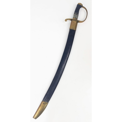 240 - An Antique Military Curved Sabre Sword with Scabbard. Brass hilt. Hard leather and brass scabbard. T... 