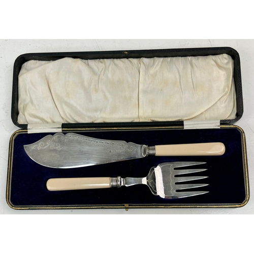 979 - Two Sets of Vintage/Antique Silver Plate Knife and Fork Sets with a Two Large Fish Serving Utensils ... 