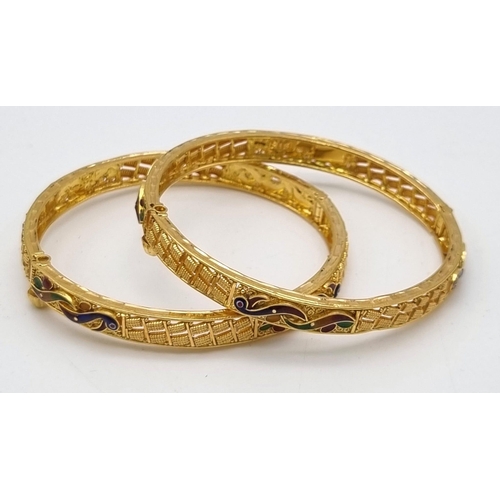 176 - A 22k Yellow Gold Mixed Lot to Include: Three beautifully decorated bangles and an Asian wedding nec... 