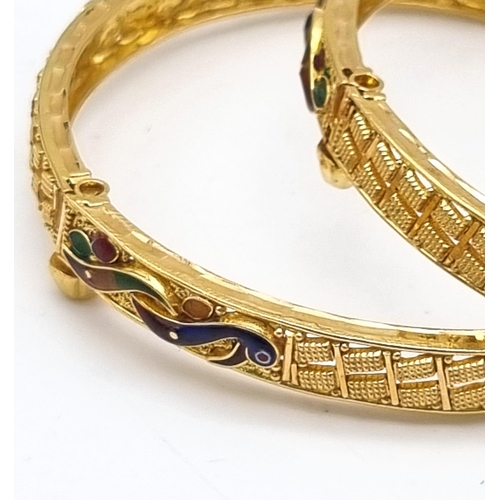 176 - A 22k Yellow Gold Mixed Lot to Include: Three beautifully decorated bangles and an Asian wedding nec... 