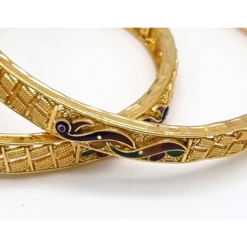 176 - A 22k Yellow Gold Mixed Lot to Include: Three beautifully decorated bangles and an Asian wedding nec... 