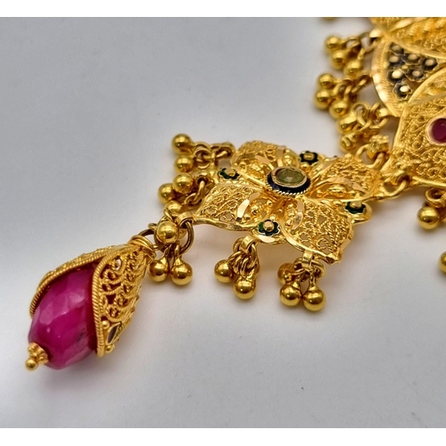 221 - Three 22k Yellow Gold Multi-Coloured Gemstone, Asian Inspired Wedding Necklaces. All necklaces have ... 