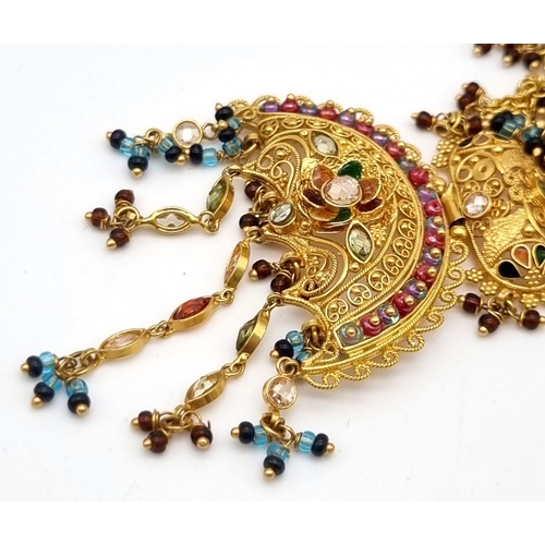 221 - Three 22k Yellow Gold Multi-Coloured Gemstone, Asian Inspired Wedding Necklaces. All necklaces have ... 