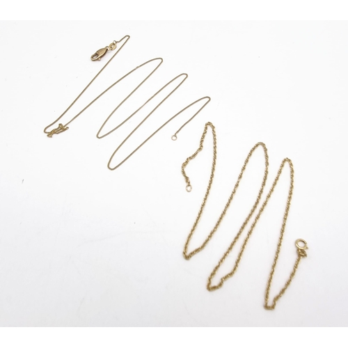 200 - A 9K Yellow Gold Lot to Include: Two pairs of earrings and three necklaces. Arrowhead necklace -42cm... 