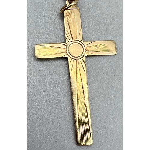 235 - Two 9K Necklaces with Pendants Plus a St Christopher Pendant. 9k gold cross pendant on a 9k gold nec... 