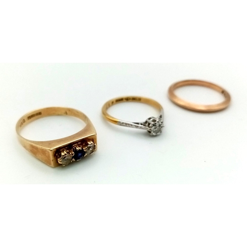 261 - A Selection of 6 x 9K Yellow Gold Rings. Four stone set and two bands. One of the banded rings is A/... 