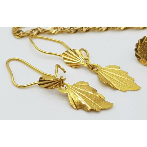 268 - A 20K Yellow Gold Necklace - 40cm and two pairs of 20k yellow gold earrings. Total weight - 6.8g. Re... 