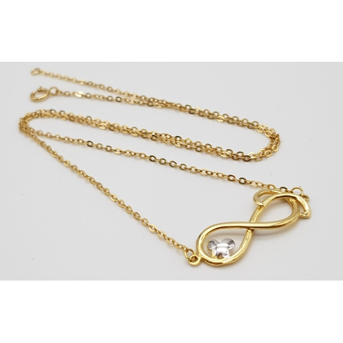 282 - An 18K Yellow Necklace with an 18K Gold Swan Pendant. 50cm and 35mm plus a child's 18k gold necklace... 