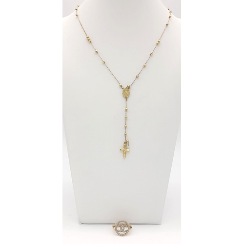 473 - A 14k Yellow Gold Chain with Drop Cross Pendant - 48cm and 7cm-  Plus a 14K Yellow Gold white stone ... 