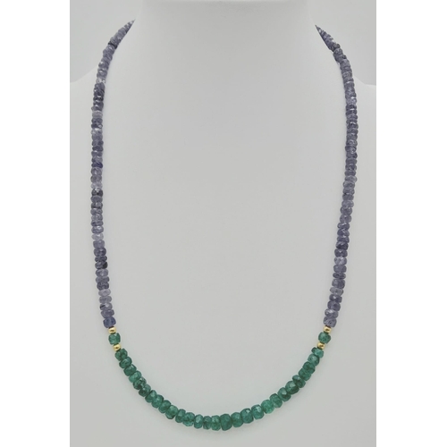 745 - An 80ct Single Strand Tanzanite and Emerald Bead Necklace with gilded spaces and 925 gilded clasp. 
... 