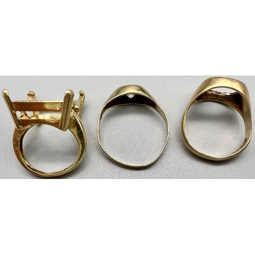 932 - Three As Found Gold Rings - A 14k gold ring - 6.4g and two 9k gold rings - 7g total weight. Ref: 6-1... 