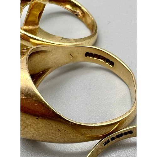 932 - Three As Found Gold Rings - A 14k gold ring - 6.4g and two 9k gold rings - 7g total weight. Ref: 6-1... 