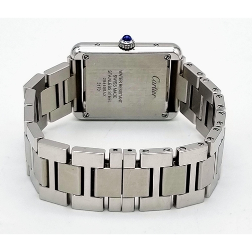 120 - A Cartier Ladies Quartz Movement Tank Watch. Stainless steel strap and case - 25 x 32mm. White dial.... 