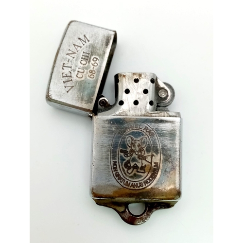 528 - Original 1968 Zippo Wind Proof Lighter. Adapted by one of the “Tunnel Rat’s” for attaching to a lany... 