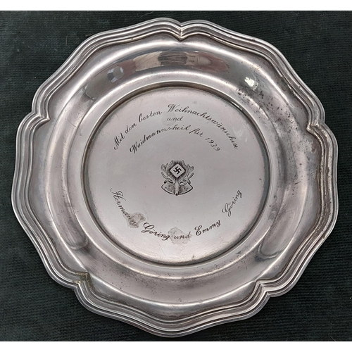 66 - German .800 Silver Hallmarked Dish in original case, Hand engraved “With Best Wishes for Christmas a... 