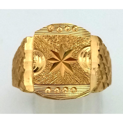 772 - A 22K Yellow Gold Signet Ring. Slightly out of shape so A/F.
Size S. 5.2g. Ref: 1-9742.