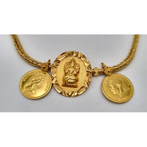 314 - A Mixed Gold Lot to Include: A 21k Yellow Gold Thali Set - A/F - 89.1g. 2 x 21k yellow gold necklace... 