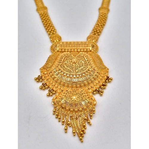 314 - A Mixed Gold Lot to Include: A 21k Yellow Gold Thali Set - A/F - 89.1g. 2 x 21k yellow gold necklace... 