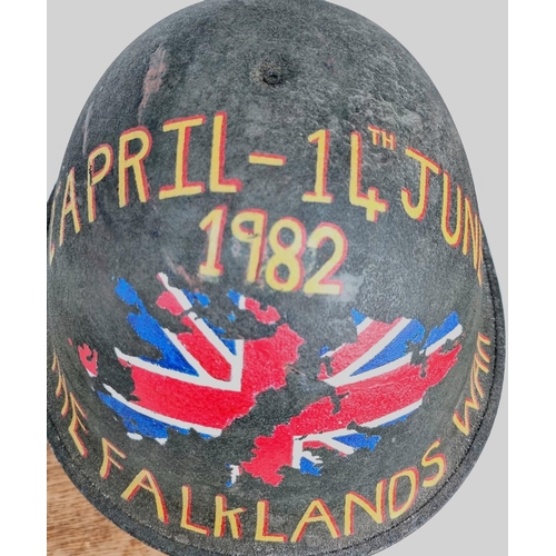 415 - Circa 1950’s British MK V Helmet. Dedicated to the Royal Marines during the Falklands.