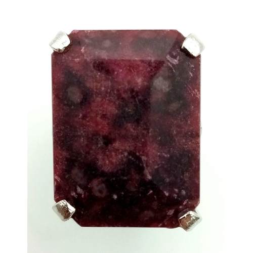 491 - 43 Cts Ruby Ring. Rectangular step cut. 925 Sterling silver in presentation box. Size O. Weight 21.1... 