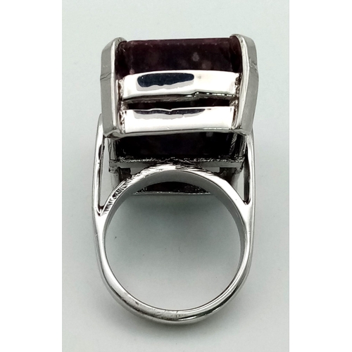 491 - 43 Cts Ruby Ring. Rectangular step cut. 925 Sterling silver in presentation box. Size O. Weight 21.1... 