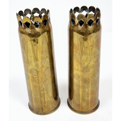 541 - INERT WW1 British Pair of Trench art Vases made from 13 Pdr. Cases.