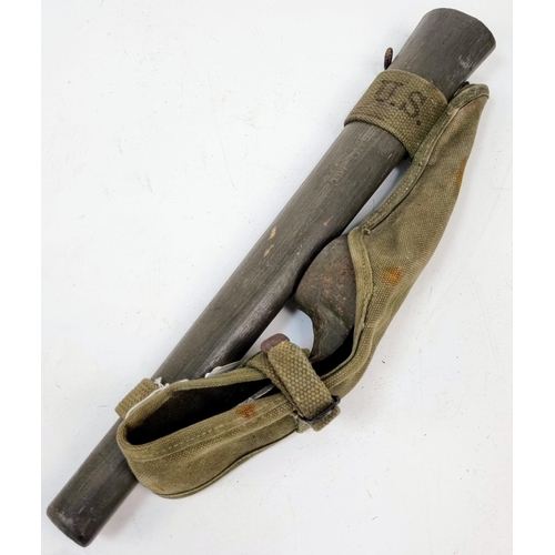 695 - Vietnam War Era 1960 Dated U.S Mattock and Handle in Webbing Pouch.