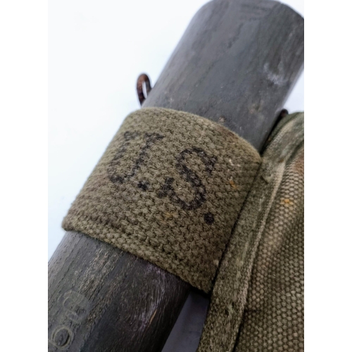 695 - Vietnam War Era 1960 Dated U.S Mattock and Handle in Webbing Pouch.