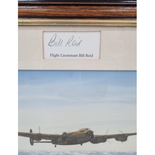 742 - A SIGNED FRAMED PRINT OF THE LANCASTER BOMBER CAPTAINED BY BILL REID V.C. AND TONY IVERSON PLUS 15 A... 