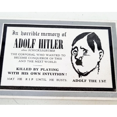 832 - A FRAMED SPOOF ADOLF HITLER MEMORIAL , A REAL COLLECTORS ITEM...