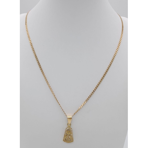 779 - An 18K Yellow Gold Link Necklace with an 18K Gold and White Stone Pendant. 50cm and 3cm. 6.65g total... 