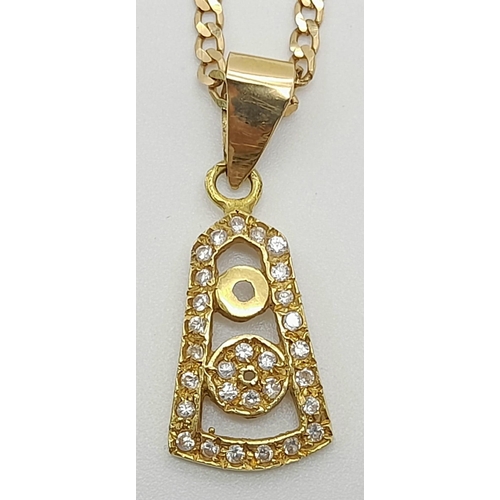 779 - An 18K Yellow Gold Link Necklace with an 18K Gold and White Stone Pendant. 50cm and 3cm. 6.65g total... 