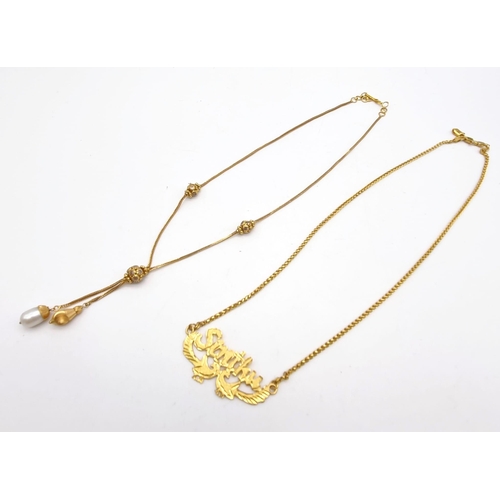 863 - A 22K Yellow Gold Necklace and Name Pendant - Helps if your name is Sinthu - 5cm and 40cm and a 22K ... 