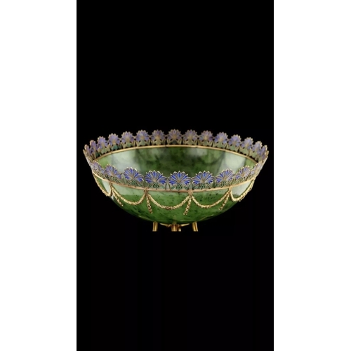 783 - STUNNING 20TH C AMERICAN RUSSIAN STYLE 14K GOLD, NEPHRITE, DIAMONDS, RUBIES, BOWL C.1980.
Stunning 2... 