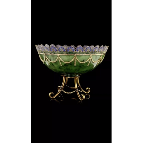 783 - STUNNING 20TH C AMERICAN RUSSIAN STYLE 14K GOLD, NEPHRITE, DIAMONDS, RUBIES, BOWL C.1980.
Stunning 2... 