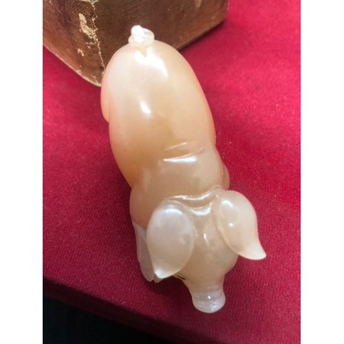 1042 - A carved hardstone figure of a pig. Comes with original box. Size of pig: Length 6cm, Width 3cm, Hei... 