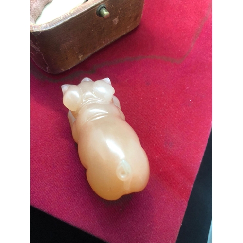 1042 - A carved hardstone figure of a pig. Comes with original box. Size of pig: Length 6cm, Width 3cm, Hei... 