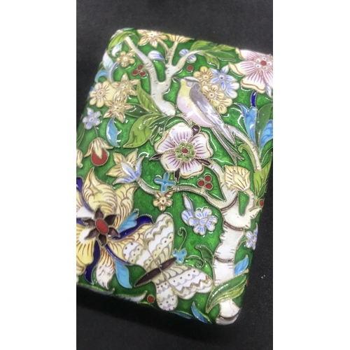 1112 - A RARE COLOUR SUPERB SOLID SILVER GOLD GILT CLOISONNE ENAMEL CIGARETTE CASE.
Amazing condition!

Ful... 