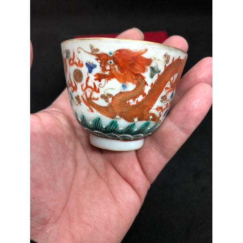 249 - An Antique Rare Chinese famille rose Dragon porcelain wine cup, “GUANGXU” mark and of the period, pa... 