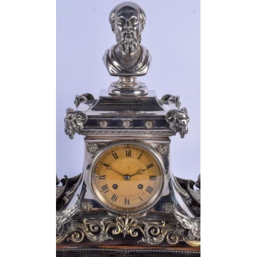 263 - MAGNIFICENT RARE ENGLISH VICTORIAN LARGE SOLID SILVER MANTEL CLOCK by Stephen Smith & William Nichol... 