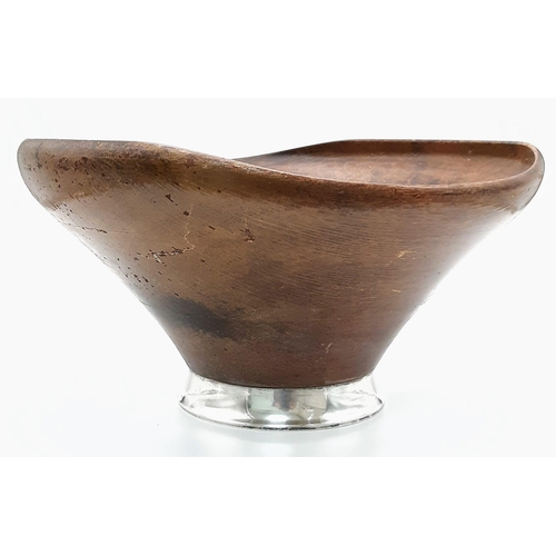 1032 - A Vintage Hand Turned Mahogany Salad Bowl with Sterling Silver Base and Salad Tossing Handles. Bowl ... 