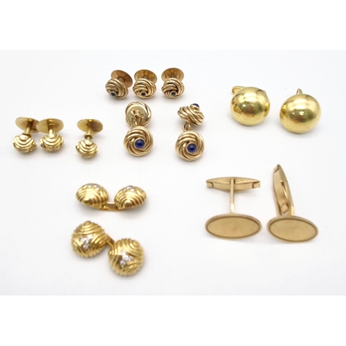 327 - A Mixed Gold Lot to Include: 18K Gold - 2 x set of cufflinks and 3 x burtons, 1 solo earring and a p... 